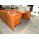 Used Standard Double Pedestal Veneer Desk by Lunstead, Light Cherry