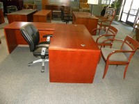 Used L-Shaped Veneer Desk by Jasper, Cherry Finish