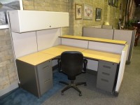 Used Reception Panel System Workstation by Herman Miller with Filing Drawers and Overhead Storage, 5x6 67" & 42"