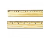 Flat Wood Ruler w/Double Metal Edge, 12", Clear Lacquer Finish, New