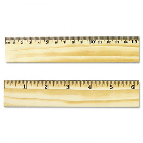 Flat Wood Ruler w/Double Metal Edge, 12", Clear Lacquer Finish, New